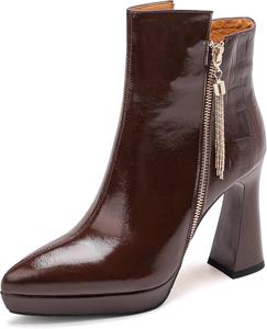 Женские ботинки KAGAA с острым носком на молнии из коровьей кожи, на платформе, с высоким каблуком 10 см, ручная работа, теплые ботильоны для женщин kagaa124, Brown