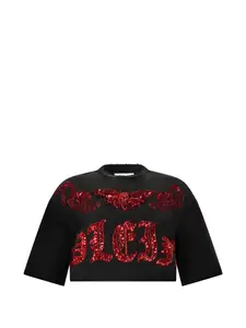 Укороченная футболка с пайетками Philipp Plein, черный