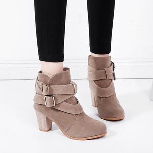 Женские ботильоны HINDOLA с круглыми носками, высокой массивной квадратной колодкой, замшевые повседневные ботинки с ремешком и пряжкой, 6.5-7 Khaki