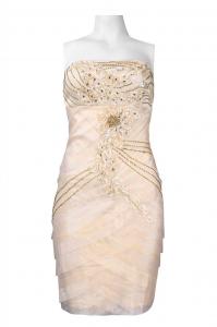 Платье без бретелек с аппликацией из лент и бисера цвета шампанского Suewong, цвет champagne