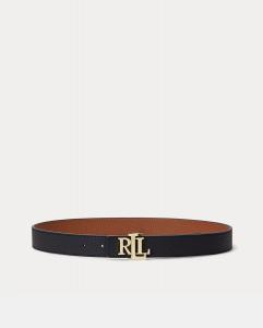 Двусторонний черный кожаный ремень с золотой пряжкой Lauren Ralph Lauren, черный