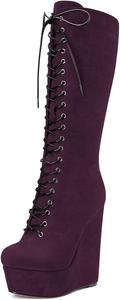 Женские ботинки Castamere с клиновидным высоким каблуком, с закрытым округлым носком, средней высоты, на шнуровке и молнии, классические, Purple A