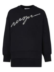 MSGM Kids платье с аппликацией логотипа и кристаллами, черный