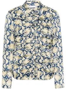 Атласная рубашка со змеиным принтом GANNI, синий