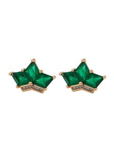 Faina Женские серьги-гвоздики в цвете розовое золото и зеленый