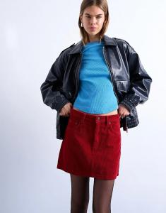 Юбка-мини с вельветовым ламбрекеном Topshop красного цвета