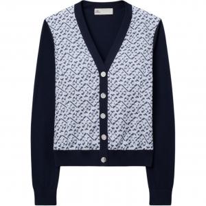 Tory Burch Женский трикотажный кардиган с V-образным вырезом, темно-синего цвета, средней длины