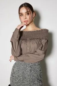 Топ со сборками и открытыми плечами Rienda, цвет Brn