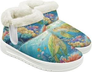 Женские зимние ботинки до щиколотки с флисовой подкладкой, пушистые, теплые, с нескользящей легкой подошвой и эластичным манжетом Cugasmaru, Turtle Flower