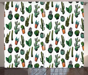 Штора ABAKUHAUS в деревенском стиле с кактусами, арт-объект Шипы в горшках для кактусов, универсальная ленточная штора для гостиной с петлями и крючками, 280 x 225 см, разноцветная Abakuhaus