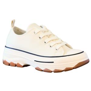 Низкие повседневные парусиновые удобные кроссовки на танкетке на массивной плоской платформе с низким берцем IVACHY, бежевый