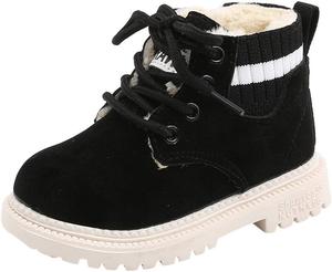 Детские ботинки для девочек, короткие сандалии с массивным каблуком, на молнии, повседневные ботильоны с искусственным мехом, зимние ботинки для детей JEUROT, Black