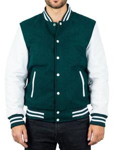 Куртка-бомбер в стиле «Varsity» из шерсти с рукавами из натуральной кожи и бейсбольным пальто для колледжа TruClothing, белый