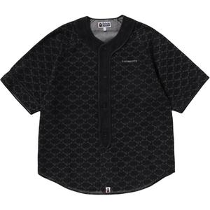 Bape College Monogram бейсбольная джинсовая рубашка с коротким рукавом A BATHING APE, черный