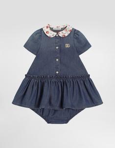 Платье из шамбре с вышивкой логотипа DOLCE & GABBANA, мультиколор