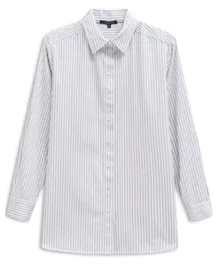 Повседневная полосатая блузка с воротником-стойкой и планкой на пуговицах. Bugatti, синий