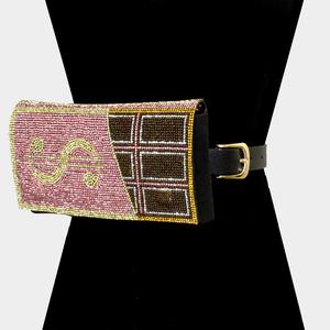 Сумка-кошелек на пояс / через плечо с блестящим знаком доллара FASHNZFAB, розовый