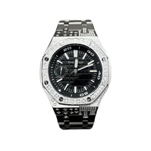 CASIO Ремешок из нержавеющей стали с кварцевым механизмом серии Retrofit, мужские часы, черный циферблат