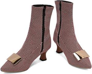 Женские короткие ботинки с заостренным носком Винтажные элегантные ботильоны осень-зима QSPGONA, Red Stripe