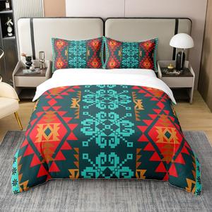 Erosebridal Богемский юго-западный комплект постельного белья из 100% хлопка с геометрическим этническим орнаментом стрел в красно-синей гамме, Multi 13
