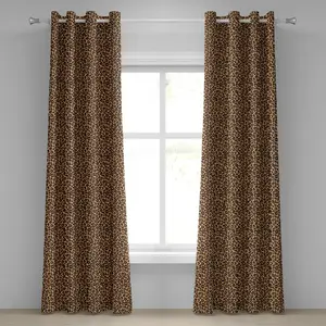 Шторы ABAKUHAUS с леопардовым принтом и люверсами, рисунок с изображением экзотической африканской фауны, декоративные двухпанельные шторы, 280 x 245 см, цвет: оранжево-черный Abakuhaus