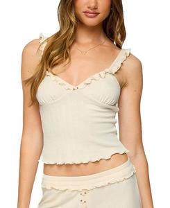 Топ с рюшами и ажурной вязкой Posy Ruffle Pointelle Edikted, желтый