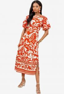 Повседневное платье REGULAR FIT - PUFF SLEEVE AND FLARE MIDI Lipsy, красный