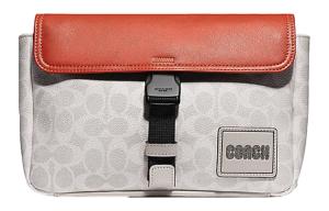 Кожаная сумка Pacer через плечо, слинг-бэг, поясная сумка среднего размера мужская ярко-оранжевая с белым монограммой COACH