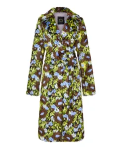 Длинное пальто из искусственного меха с ярким цветочным принтом Cesare Gaspari, мультиколор