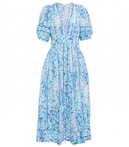 Платье миди из хлопка с цветочным принтом Reine Poupette St Barth, Blue Esterel