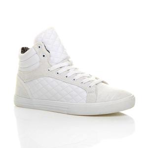 Стеганые кроссовки на плоском каблуке со шнуровкой Высокие топы AJVANI, белый