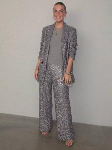 Брюки freddie с блестками Never Fully Dressed, цвет Gunmetal