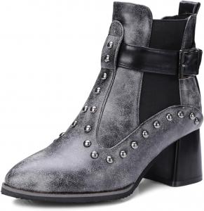 Женские ботильоны Optigard с заклепками на щиколотке, ремешком с пряжкой, ретро заостренным носком, эластичной вставкой, низким массивным каблуком, кожаные вестерн-бутильоны в стиле ковбой, ботинки-«комбат», челси, Grey