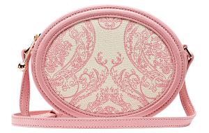 Сумка круглая из кожи с монограммой через плечо на цепочке молочный розовый VANESSA HOGAN