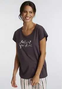 Пижамный топ Vivance Dreams с принтом спереди, антрацит
