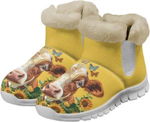 Женские теплые зимние ботинки с меховой подкладкой, снежные ботинки, слипоны до щиколотки, для прогулок на улице, противоскользящие, легкие, размер США 6-12 Fuxowvby, Cow Sunflower