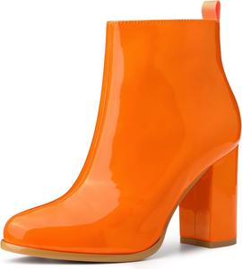 Женские ботильоны Allegra K с круглым носком, на молнии и массивным каблуком, Orange
