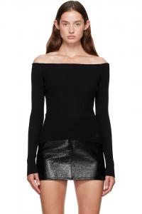 Вязаный топ с открытыми плечами в рубчик Courrèges, черный