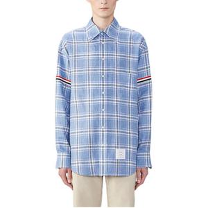 Рубашка из льна в клетку с полоской rwb THOM BROWNE, синий