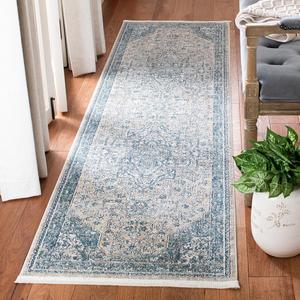 Ковер-дорожка SAFAVIEH, 67 x 183 см, Victoria Collection - Blue & Grey, винтажный традиционный дизайн с эффектом потертости, не линяет и прост в уходе, идеален для помещений с высокой проходимостью в гостиной, спальне (VIC910F)