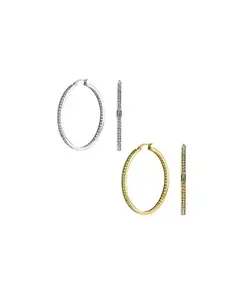 Набор из 2 круглых серег-колец с фианитами, нержавеющая сталь с черным покрытием, 2 дюйма Bling Jewelry, gold-silver