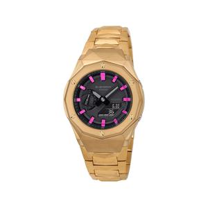 Часы Casio G-Shock Analog-Digital 2100 Series, арт. GA-2100-1A1, золотой/черный/розово-красная шкала