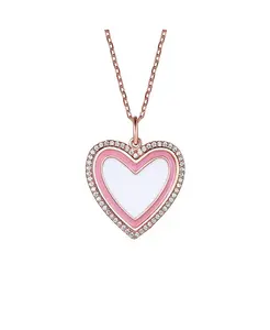 Детское ожерелье с кулоном в виде сердца с ореолом из 18-каратного розового золота, прозрачными кубическими цирконами и эмалью Gigigirl, pink