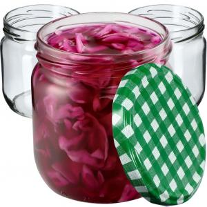 KADAX Банки для консервирования с крышками "Салла", банки для варенья, баночки для консервирования, 425 мл, зеленые в клетку, 24 шт. в упаковке