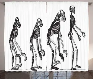 Штора в деревенском стиле Скелет от ABAKUHAUS, тема Эволюция: от обезьян к людям, присборенная штора для спальни с петлями и крючками, 280 x 225 см, цвет: угольно-серый/белый Abakuhaus