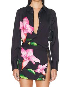 Черная атласная лайкровая рубашка Rococo Sand