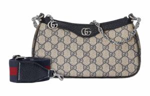 GUCCI Сумка через плечо Ophidia из холста с кожаными вставками малого размера женская бежево-голубая