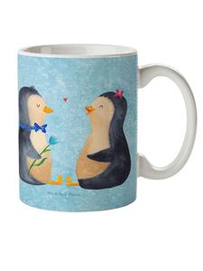 Детская кружка с изображением пары пингвинов, без слогана, светло-голубого цвета. Mr. & Mrs. Panda