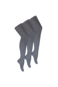 3 пары супермягких однотонных непрозрачных школьных колготок с насыщенным содержанием хлопка Sock Snob, серый