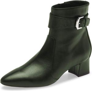 Женские винтажные ботильоны YDN, зауженный закрытый носок, массивный низкий каблук, короткие ботинки с боковой молнией, регулируемая пряжка, кожаные, для прогулок, осень-зима, женская обувь для платьев, Dark Green
